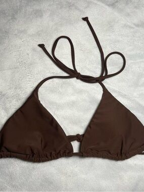 White Fox Brown Triangle Bikini Wrap String Top